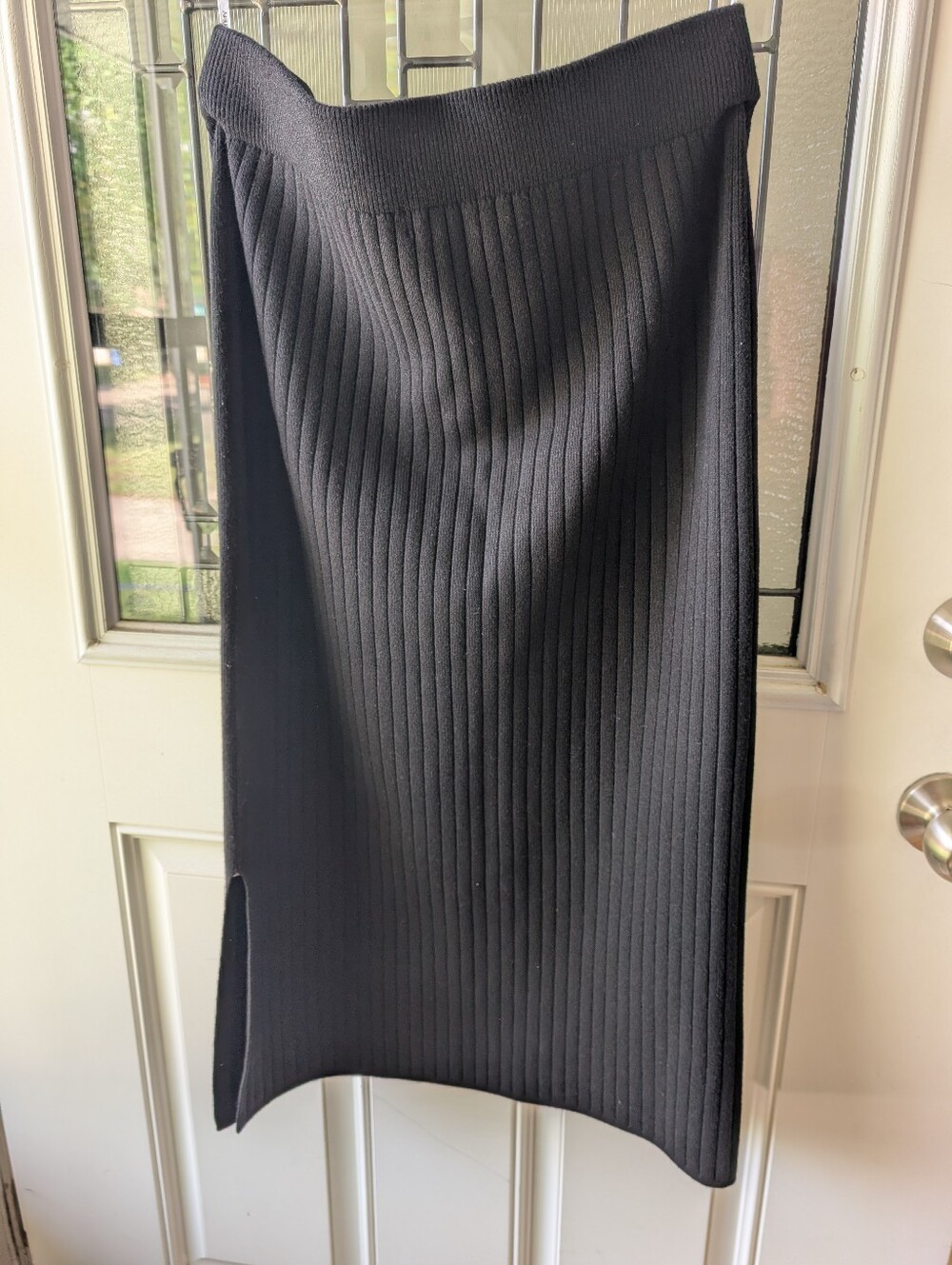 APRICOT Black Ribbed Pencil Midi Skirt with Side Slit